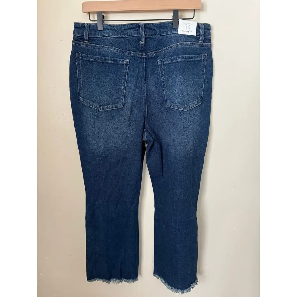 NWT Love Fire Crop Kick Flare Jeans Size 15 Dark Wash Distressed - Picture 3 of 10